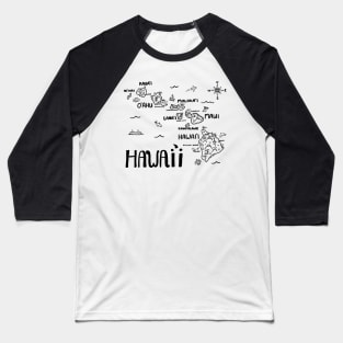 Hawaii Illustrated Map Black and White Baseball T-Shirt